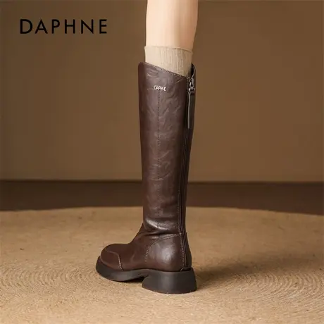 达芙妮加绒长筒靴女2026春秋新款厚底显瘦百搭骑士靴美拉德西部靴图片