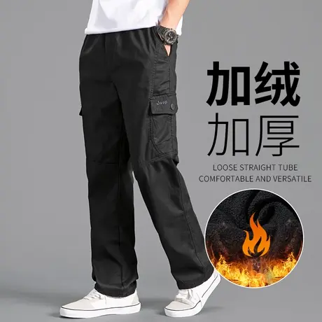 工装裤男冬季加绒加厚大码男裤秋冬款中年裤子宽松直筒男士休闲裤商品大图