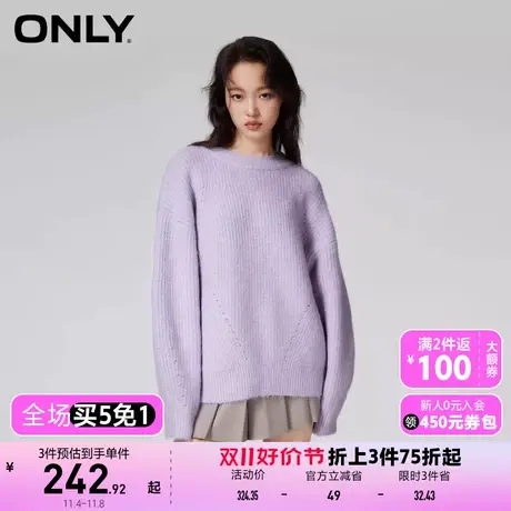 【买5免1】【上新】ONLY奥莱简约休闲甜美圆领落肩宽松针织衫女商品大图