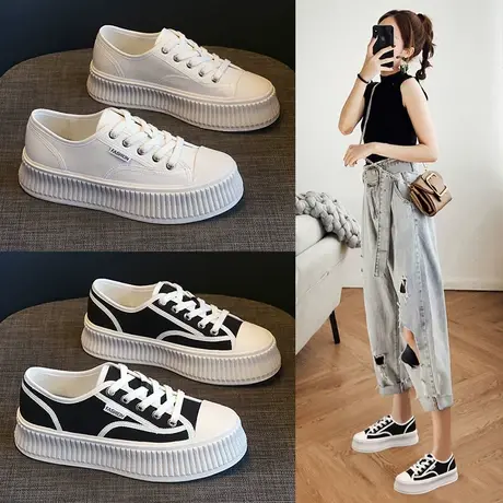 真皮厚底小白鞋女2023新款百搭鞋子休闲女鞋饼干鞋帆布鞋板鞋秋款商品大图