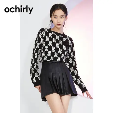 【百亿补贴官方直播】欧时力 羊毛混纺针织毛衣春装公仔撞色商品大图