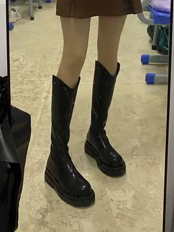 爆款长筒靴2023年秋季新款增高厚底瘦瘦靴V口显瘦长靴骑士高筒靴商品大图