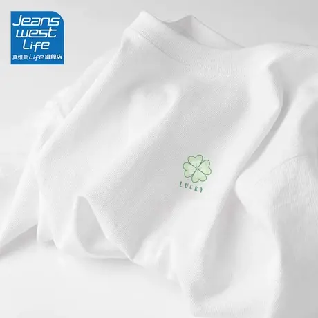 真维斯LIFE白色t恤女2023新款纯棉短袖正肩半袖通勤港风chic上衣C商品大图