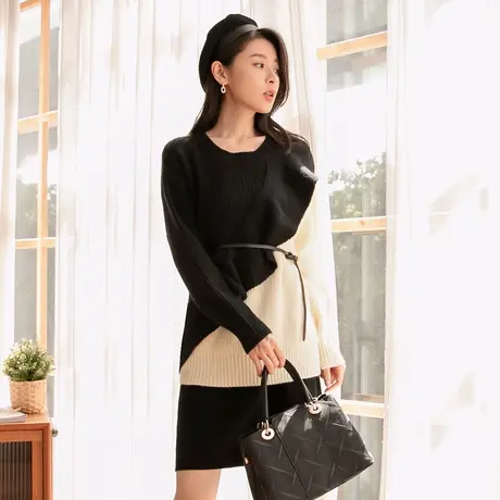 桔熊秋冬季优雅保暖不对称荷叶边修身针织衫毛衣女大码FA2456图片