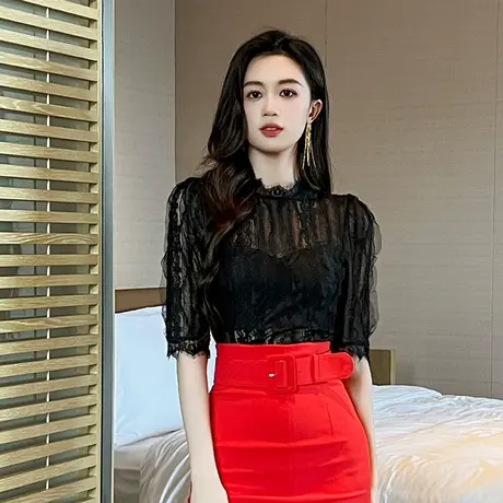 性感透视假两件蕾丝衫设计感小众复古欧洲站独特别致短袖上衣夏季商品大图