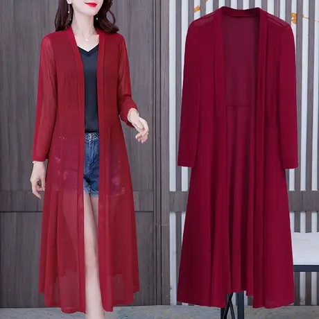 春夏季网纱开衫风衣薄款2022款披肩外套中长款长袖大码女装防晒衣图片