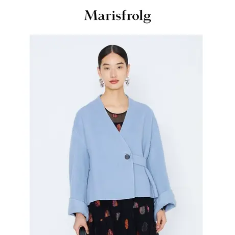 【言选好物】玛丝菲尔冬季新款女装蓝色短款外套女商品大图