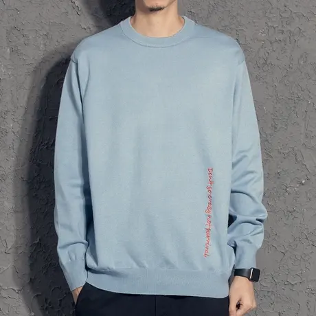 奕飏秋冬简约字母刺绣男士毛衣2019新款韩版圆领针织衫休闲线衣潮图片