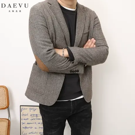 深秋新款日韩系人字纹潮胖子大号加肥加大码男士短款休闲西服外套图片