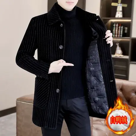 中长款白鸭绒外套男冬季加厚高端貂绒翻领大衣保暖男装羽绒服风衣商品大图