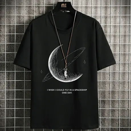 夏季短袖男宽松潮流五分袖冰丝体恤衫男士衣服印花休闲青少年T恤商品大图