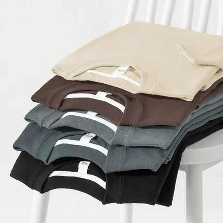 长袖t恤男潮流圆领纯色上衣服秋冬保暖德绒内搭打底衫双面绒体恤商品大图