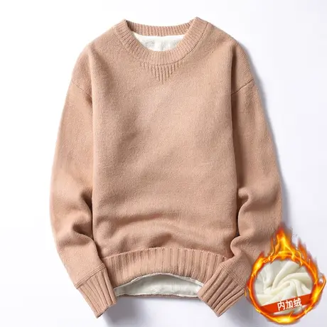 2023新款加绒加厚男毛衣冬季保暖圆领套头针织衫打底衫青年外套潮商品大图