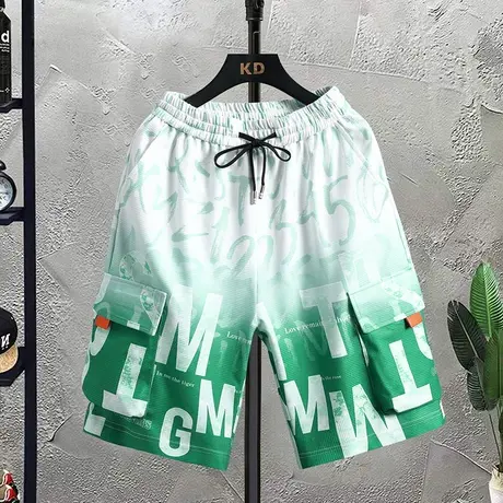 冰丝工装短裤男士夏季薄款宽松运动休闲中裤潮牌渐变沙滩五分裤子商品大图