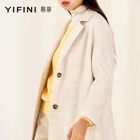 Yifini/易菲秋冬新款西装领落肩袖宽松中长款呢大衣外套女呢子商品大图