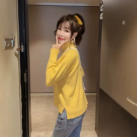 2022秋冬新款半高领毛衣女宽松外穿上衣韩版潮套头针织打底衫学生图片