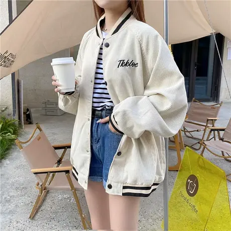 外套女2023年早秋新款ins潮灯芯绒宽松复古美式春秋百搭棒球服女商品大图