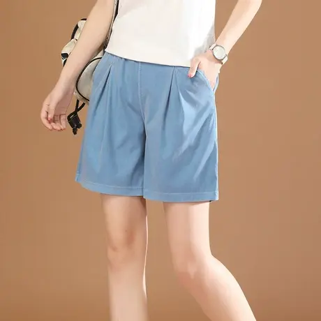 韩潮袭人松紧腰宽松牛仔短裤女夏季新款显瘦热裤运动休闲直筒裤薄图片