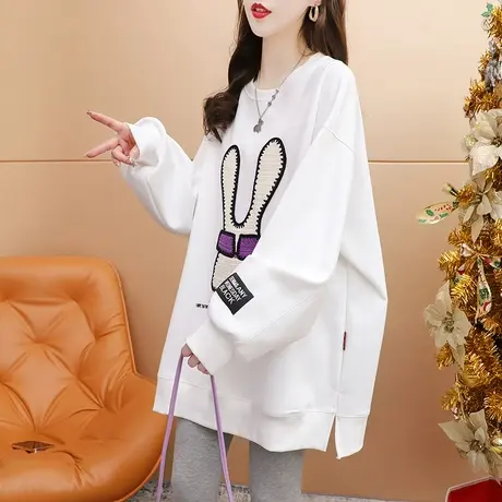 设计感卫衣女宽松中长款打底衫2024新款春季洋气减龄chic港味上衣图片