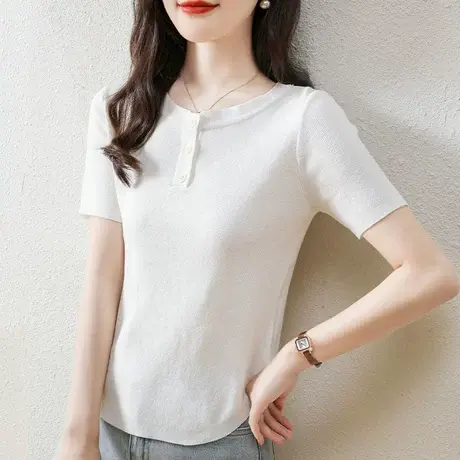 夏装女士t恤2023年夏季新款短袖修身上衣薄款内搭韩版针织打底衫商品大图