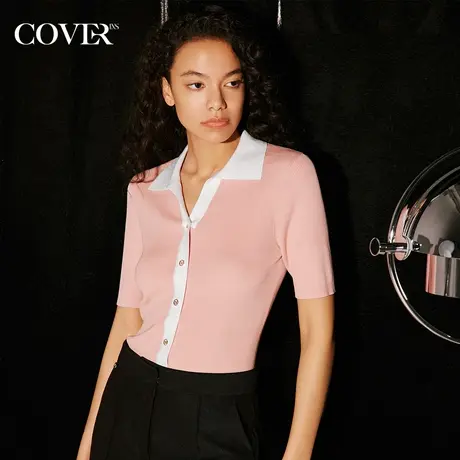 COVER秋季竖坑条POLO领针织衫商品大图