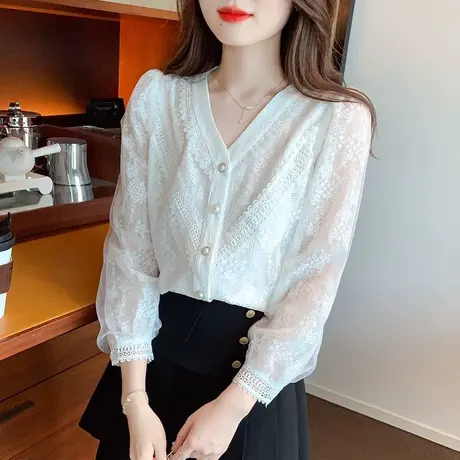 蕾丝打底衫女春秋季2023年新款长袖内搭上衣洋气小衫白色衬衫百搭图片