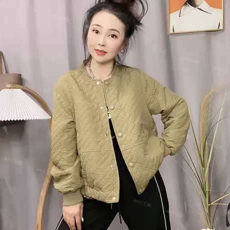 2023新款外套女秋款休闲菱形格夹克宽松百搭高级感短款时尚棒球服图片