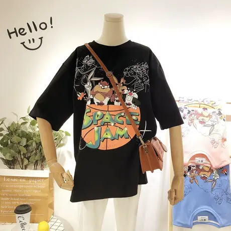 2019夏季新款韩国东大门ulzzang原宿风卡通搞怪短袖T恤宽松BF大码商品大图