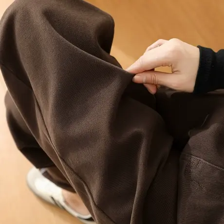 咖啡色女裤加绒裤子女秋冬季牛仔裤女直筒老爹裤休闲裤哈伦萝卜裤商品大图