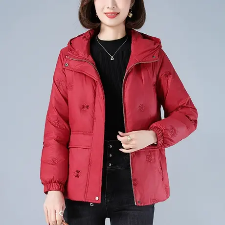 中年妈妈羽绒服冬季新款宽松加大码女装休闲洋气轻薄保暖棉袄外套图片