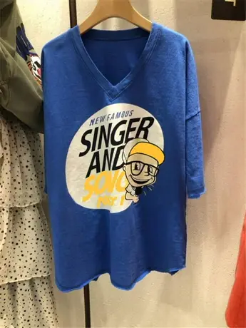 港风网红ins超火短袖t恤女2020新款韩版潮V领宽松显瘦百搭上衣服商品大图