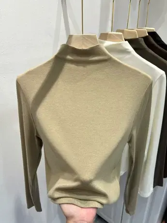 欧货羊绒半高领打底衫女内搭秋冬2023新款洋气修身上衣长袖t恤女商品大图