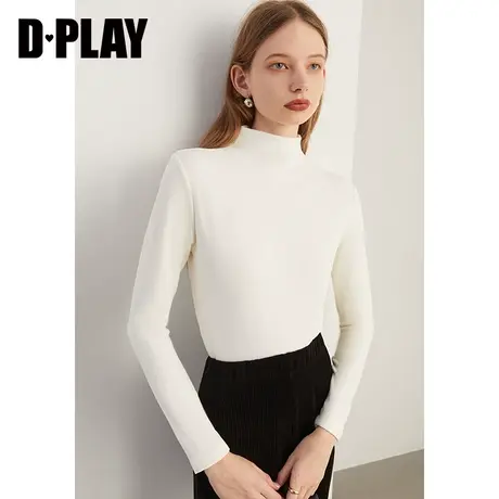 DPLAY秋季白色打底衫通勤白色T恤半高领内搭上衣含羊毛打底衫女图片