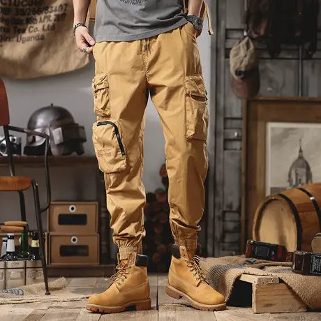 高端潮牌时尚大口袋工装裤男宽松直筒束脚裤ins潮流百搭休闲长裤商品大图