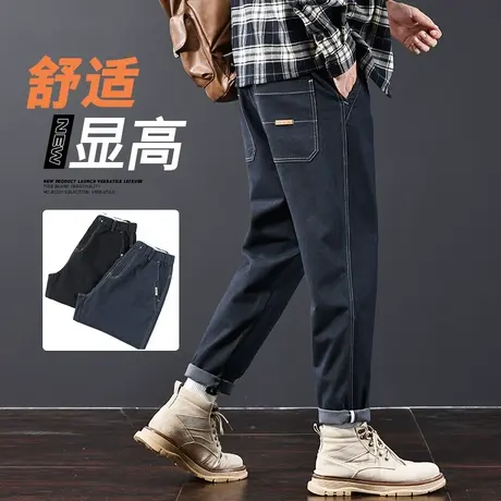 秋冬季男装潮牌修身直筒休闲裤春秋款牛仔男裤子2024新款男士冬裤商品大图