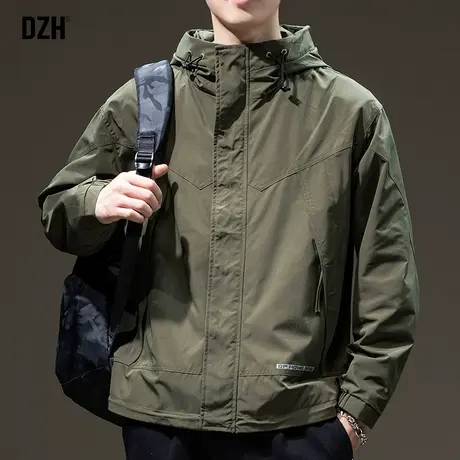 男士军绿色冲锋衣男款冬季加厚外套宽松潮牌休闲上衣男装2023新款商品大图