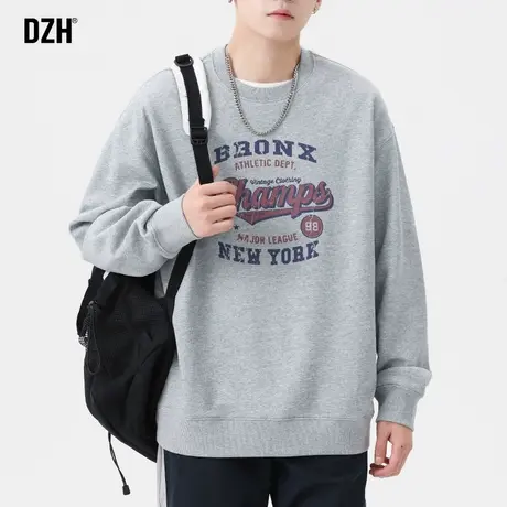 男士美式重磅灰色卫衣男秋季圆领宽松潮牌男装情侣装休闲运动外套商品大图