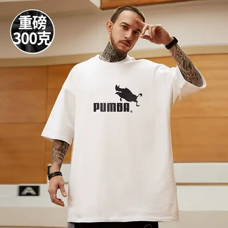 欧美嘻哈字母短袖t恤男街头胖子潮牌慵懒风百搭重磅纯棉大码半袖商品大图