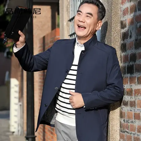 中老年人夹克外套男士爸爸春装上衣立领纯色休闲大码宽松爷爷衣服商品大图