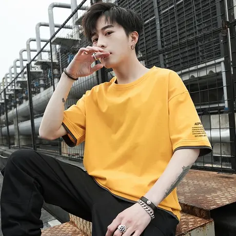 男士短袖t恤2021夏季新款纯色潮流速干男装纯棉潮休闲半袖丝光棉商品大图