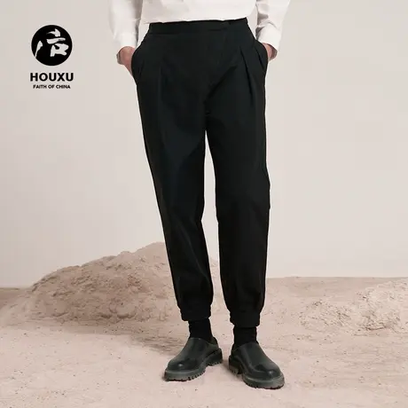 后序中国风裤子男合体小脚休闲裤束脚口夏季原创设计感黑色男裤潮商品大图