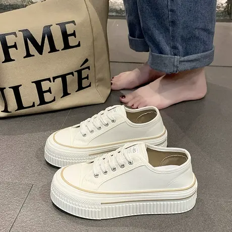 配裙子小白鞋女2023新款夏季透气鞋子百搭厚底帆布鞋原创小众板鞋商品大图