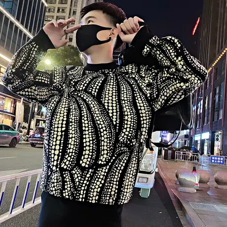 设计感ins爆款个性南瓜针织毛衣男冬款重磅加厚潮牌夜店打底线衣图片