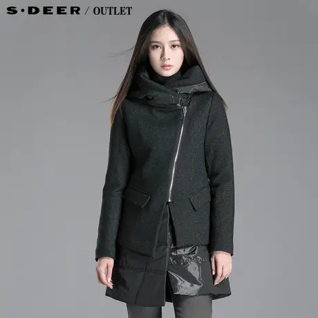 【商场同款】sdeer圣迪奥连帽假两件羊毛呢女式冬大衣外套3481989图片