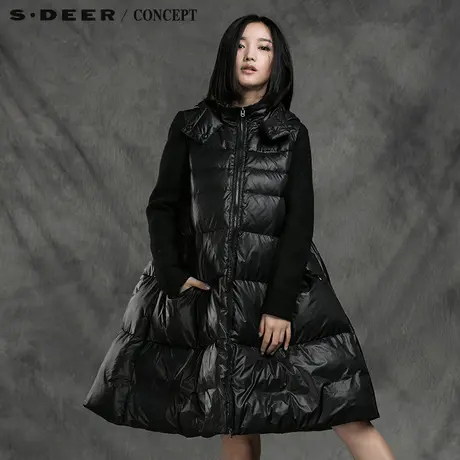 【新品】sdeer圣迪奥专柜正品冬拼接设计宽松伞状羽绒服S14482404图片