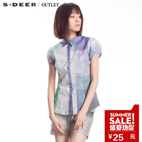 【上新】sdeer圣迪奥专柜正品女装夏彩色格子泡泡袖衬衫S12280447图片