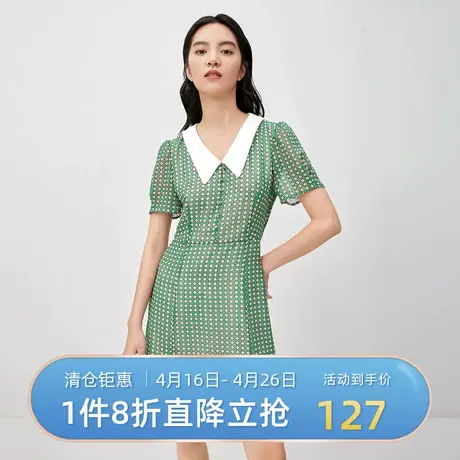 伊芙丽夏新款圆点娃娃领直筒连衣裙宽松显瘦中长裙1B6997751图片