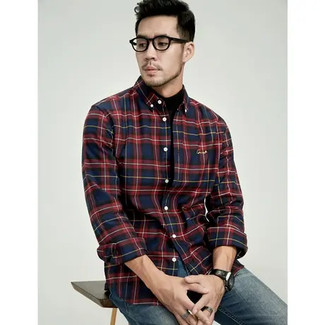 格慕施男士法兰绒纯棉格子衬衫长袖休闲秋季全棉上衣大码衬衣男装图片