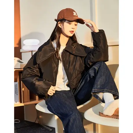 唐狮女羽绒服短款冬季新翻领短上衣超好看外套时尚可爱休闲保暖图片