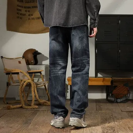 美式高街牛仔裤时尚潮流牛仔裤男款直筒宽松百搭高端休闲牛仔裤商品大图